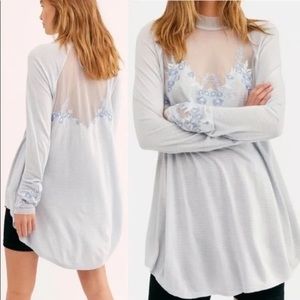 Free People Saheli Glacier Ice High Neck Lace Top Size Medium